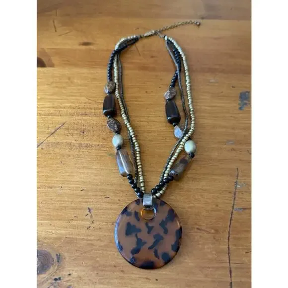 Boho Pendant Necklace Bundle Tiger Eye Tortoise Shell Statement Jewelry Lot - Picture 6 of 10